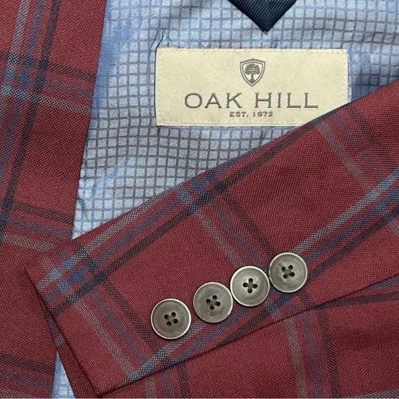 Oak Hill Other - Oak Hill 3XL Men's 56R Red Windowpane Plaid Blue Gray Blazer Jacket Sport Coat